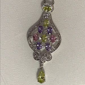 Jewel Necklace Gem CZ Purple Green Pink